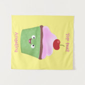 かわいいハッピーカップケーキ漫画イラストレーション タペストリー (正面(横))