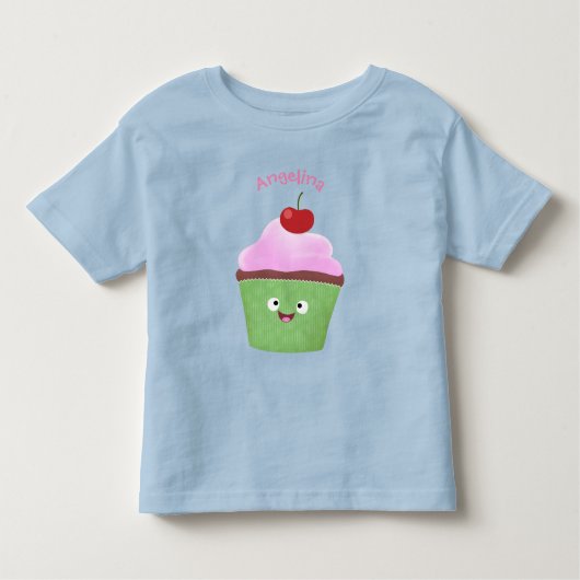 かわいいハッピーカップケーキ漫画イラストレーション トドラーTシャツ (正面)