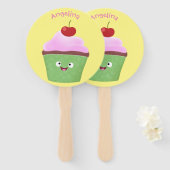 かわいいハッピーカップケーキ漫画イラストレーション ハンドファン (正面&裏面)