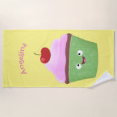 かわいいハッピーカップケーキ漫画イラストレーション ビーチタオル (正面)