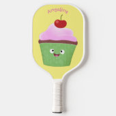 かわいいハッピーカップケーキ漫画イラストレーション ピックルボールラケット (裏面)