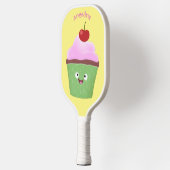 かわいいハッピーカップケーキ漫画イラストレーション ピックルボールラケット (左)
