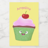 かわいいハッピーカップケーキ漫画イラストレーション フードラベル (シングルラベル)