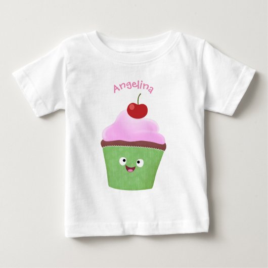 かわいいハッピーカップケーキ漫画イラストレーション ベビーTシャツ (正面)