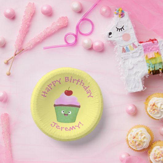 かわいいハッピーカップケーキ漫画イラストレーション ペーパーボウル (パーティー)