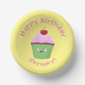 かわいいハッピーカップケーキ漫画イラストレーション ペーパーボウル (正面)