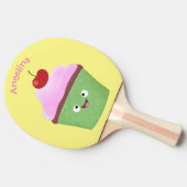 かわいいハッピーカップケーキ漫画イラストレーション 卓球ラケット (横)