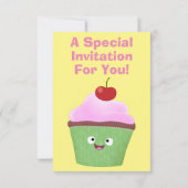 かわいいハッピーカップケーキ漫画イラストレーション 招待状 (裏面)