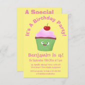 かわいいハッピーカップケーキ漫画イラストレーション 招待状 (正面/裏面)