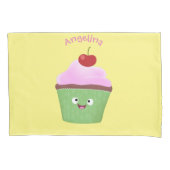 かわいいハッピーカップケーキ漫画イラストレーション 枕カバー (正面)