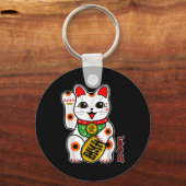 かわいいハッピーカリコ白猫招き猫リュー キーホルダー (正面)