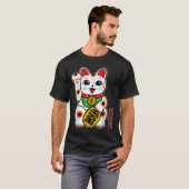 かわいいハッピーカリコ白猫招き猫リュー Tシャツ (正面フル)