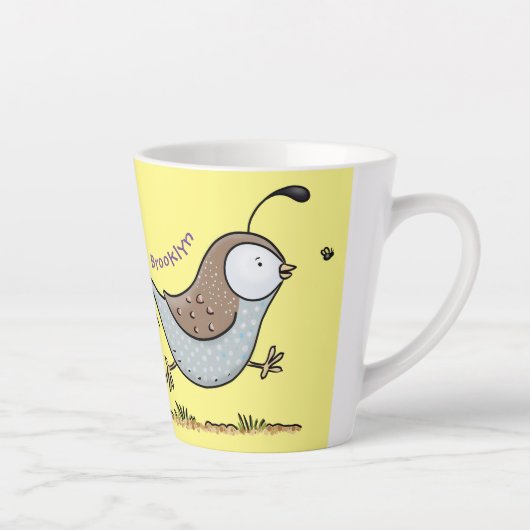 かわいいハッピーカリフォルニアウズラの漫画イラストレーション カフェラテマグ (右)