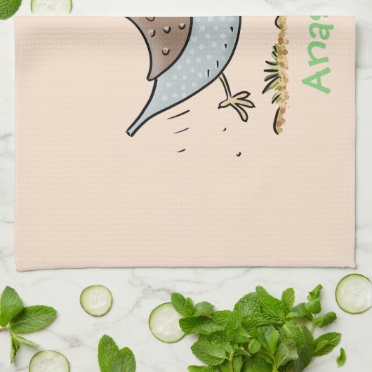 かわいいハッピーカリフォルニアウズラの漫画イラストレーション キッチンタオル (折り畳み)