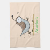 かわいいハッピーカリフォルニアウズラの漫画イラストレーション キッチンタオル (縦)