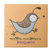 かわいいハッピーカリフォルニアウズラの漫画イラストレーション タイル (正面)