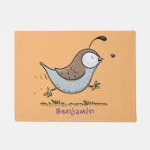 かわいいハッピーカリフォルニアウズラの漫画イラストレーション ドアマット (正面)