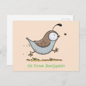 かわいいハッピーカリフォルニアウズラの漫画イラストレーション ポストカード (正面/裏面)