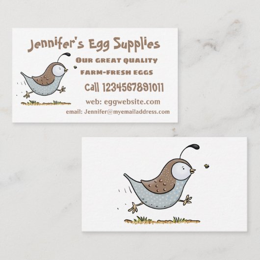 かわいいハッピーカリフォルニアウズラの漫画イラストレーション 名刺 (正面/裏面)