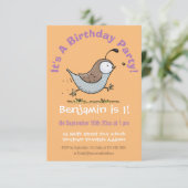 かわいいハッピーカリフォルニアウズラの漫画イラストレーション 招待状 (スタンド正面)