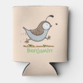 かわいいハッピーカリフォルニアウズラの漫画イラストレーション 缶クーラー (正面)