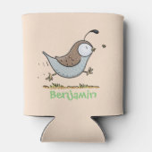 かわいいハッピーカリフォルニアウズラの漫画イラストレーション 缶クーラー (裏面)