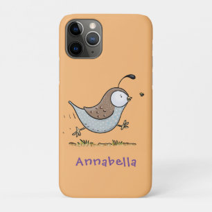 かわいいハッピーカリフォルニアウズラの漫画イラストレーション iPhone 11 PROケース