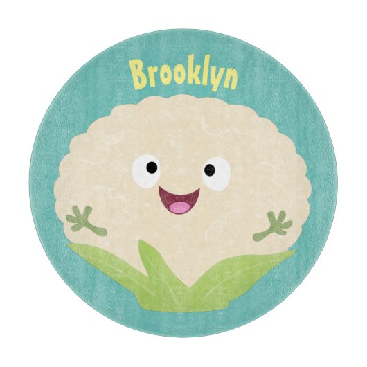 かわいいハッピーカリフラワー野菜の漫画 カッティングボード (正面)