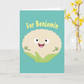 かわいいハッピーカリフラワー野菜の漫画 カード (黄色い花)