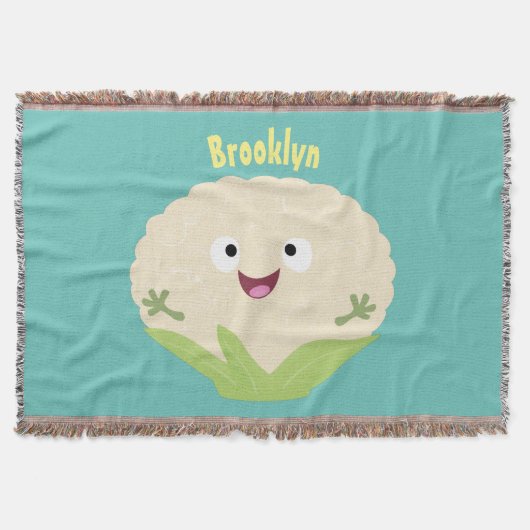 かわいいハッピーカリフラワー野菜の漫画 スローブランケット (正面)