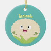 かわいいハッピーカリフラワー野菜の漫画 セラミックオーナメント (正面)