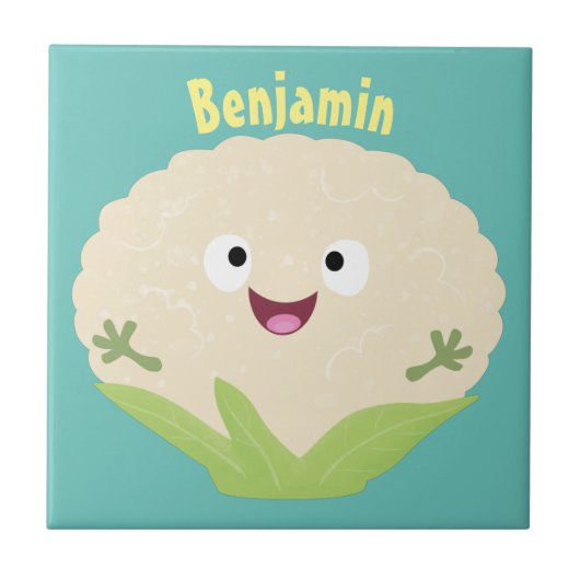 かわいいハッピーカリフラワー野菜の漫画 タイル (正面)