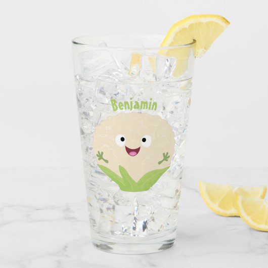 かわいいハッピーカリフラワー野菜の漫画 タンブラーグラス (アイス裏面)