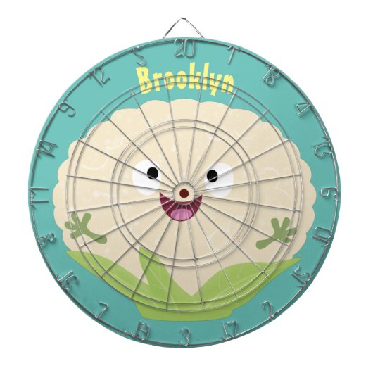 かわいいハッピーカリフラワー野菜の漫画 ダーツボード (正面)