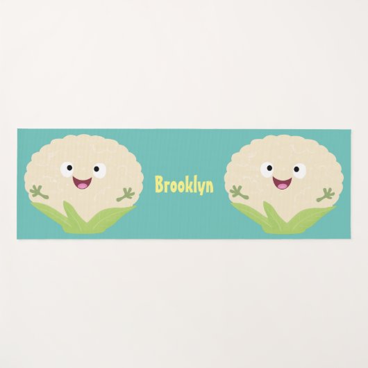 かわいいハッピーカリフラワー野菜の漫画 ヨガマット (正面(横))