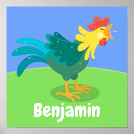 かわいいハッピーカリングの鶏の漫画イラストレーション ポスター