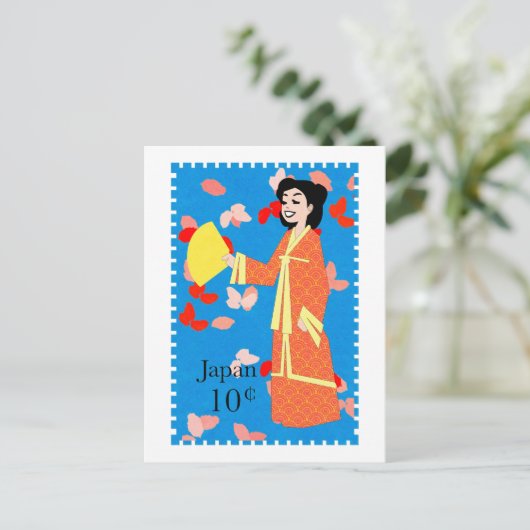 かわいいハッピーガールジャパン切手はがき ポストカード (スタンド正面)