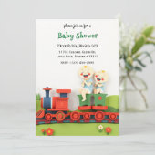 かわいいハッピーキッズ2人が電車の赤ちゃんシャワーカード 招待状 (スタンド正面)