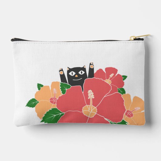 かわいいハッピーキャット春の花 パーソナライズされた アクセサリーポーチ (裏面)