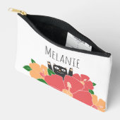 かわいいハッピーキャット春の花 パーソナライズされた アクセサリーポーチ (見開き)