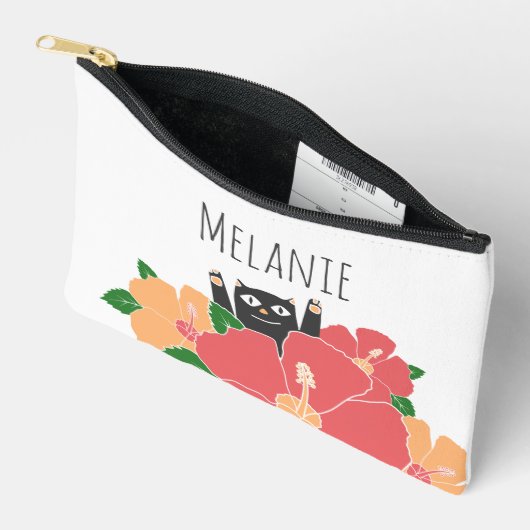 かわいいハッピーキャット春の花 パーソナライズされた アクセサリーポーチ (見開き)