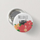 かわいいハッピーキャット春の花 パーソナライズされた 缶バッジ (正面&裏面)