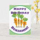 かわいいハッピーキャロットカルテット漫画イラストレーション カード (黄色い花)