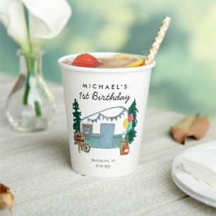 かわいいハッピーキャンパーバンツリーズキャンピング1st誕生日 紙コップ