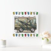 かわいいハッピーキャンパービッグRVコーチモーターホーム スクエア壁時計 (ホーム)