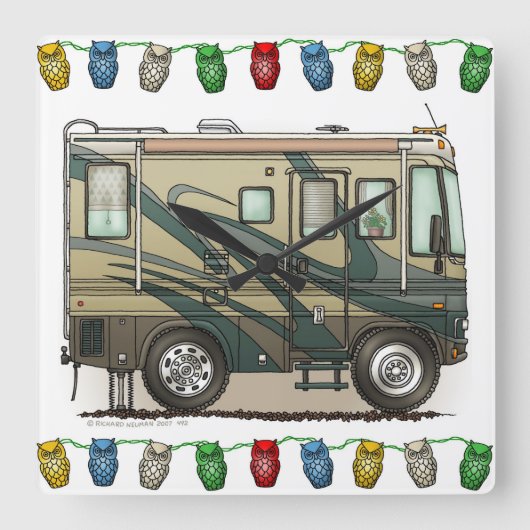 かわいいハッピーキャンパービッグRVコーチモーターホーム スクエア壁時計 (正面)