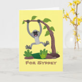 かわいいハッピーギボンイラストレーション カード (黄色い花)