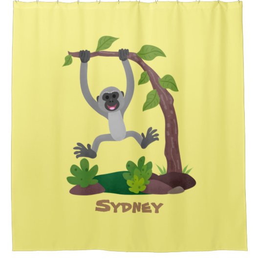 かわいいハッピーギボンエイプアニメイラストレーション シャワーカーテン (正面)