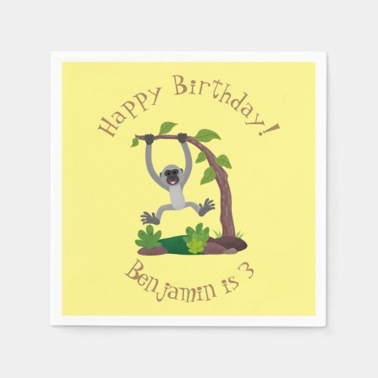 かわいいハッピーギボンエイプアニメイラストレーション スタンダードカクテルナプキン (正面)