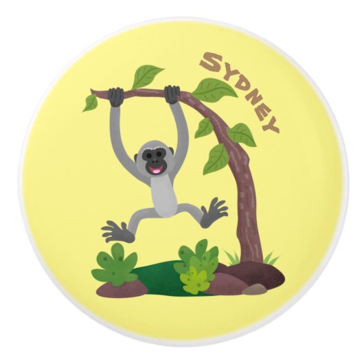 かわいいハッピーギボンエイプアニメイラストレーション セラミックノブ (正面)